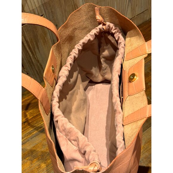 FAUX CROC SKIN TOTE BAG TATIANA LUNA PEACH/PINK INTERIOR SINCH POCKET MAGNETIC C - Picture 4 of 5